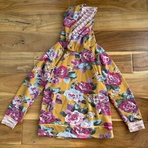 AMPERSAND AVE Floral Kids Hoodie - Mustard and Pink